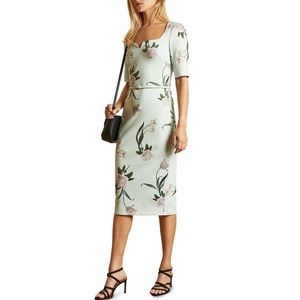 ❤️❤️ TED BAKER Magieyy Elderflower Notch Detail Bodycon Dress, Mint❤️❤️